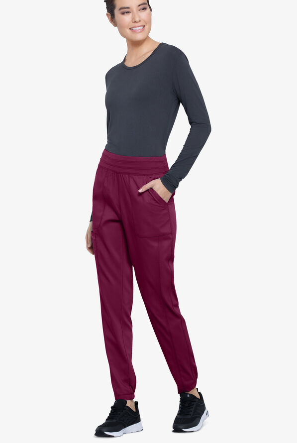 Cherokee Workwear Revolution Women's 5-Pocket STRETCH Elastic Waistband Half Jogger Scrub Pants - Wine - 4
