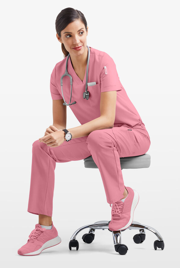 Easy STRETCH Chloe Women's 3-Pocket V-Neck Tuck-In Scrub Top - Cashmere Rose - 6