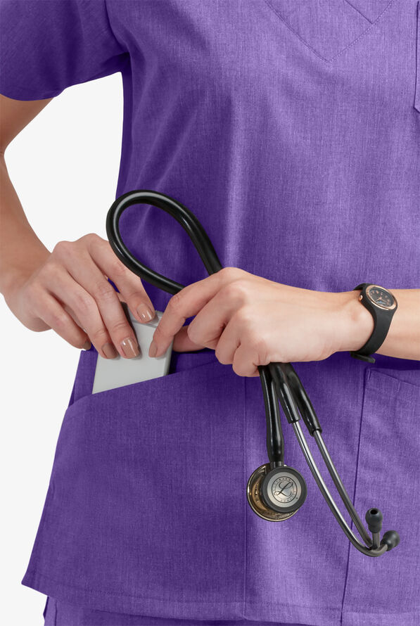 Butter-Soft STRETCH Women's 6-Pocket V-Neck Scrub Top - Sparkling Grape Heather - 3