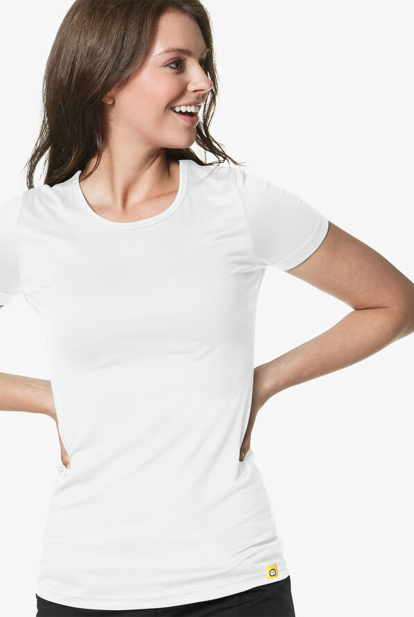 Wink Layers Women's STRETCH Silky Short Sleeve Knit Underscrub - White - 3