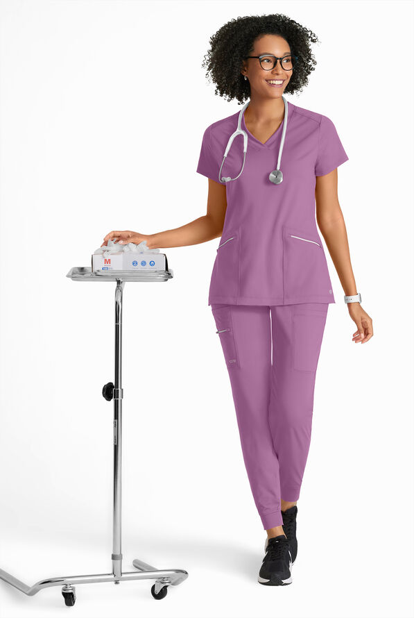 Barco One Performance Knit Victory Women's 2-Pocket STRETCH V-Neck Scrub Top - Dusty Lavender - 4