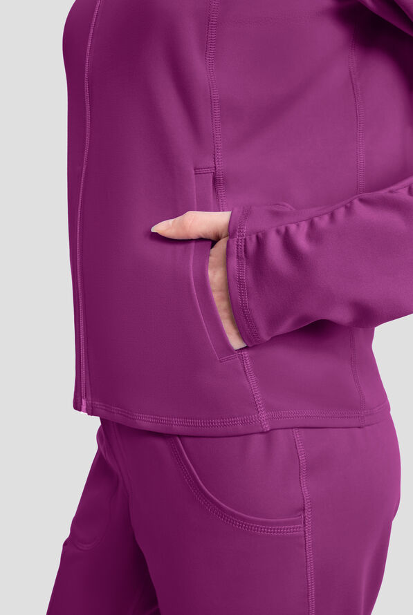 Chaqueta m&eacute;dica Med Couture Amp Knit STRETCH con cremallera y 2 bolsillos para mujer - Plum Royale - 5