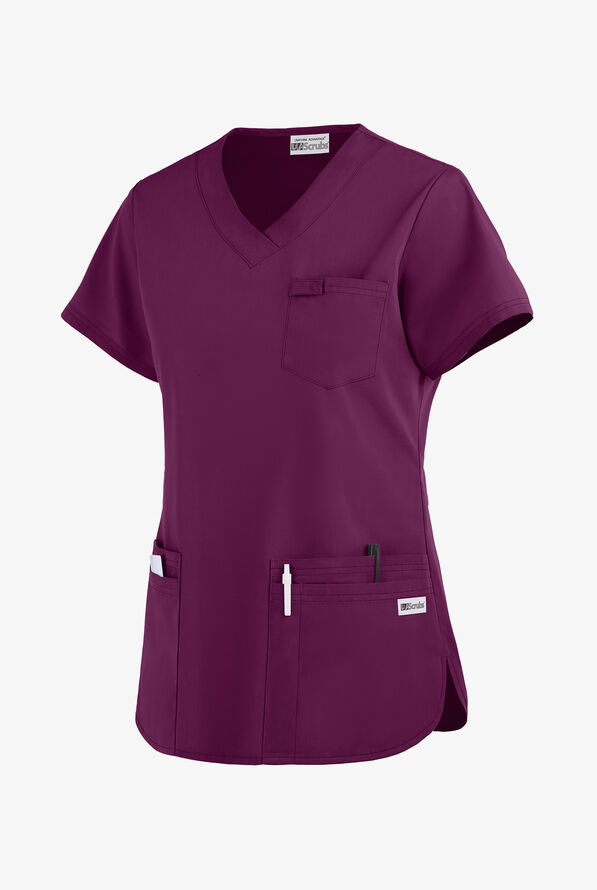 UA Best Buy Scrubs Women's 5-Pocket V-Neck Scrub Top - Wine - 4