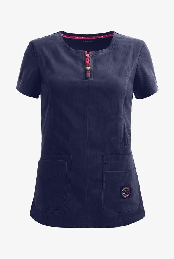 koi Lite&trade; Serenity Women's 4-Pocket Double Zipper Scrub Top - Navy - 1