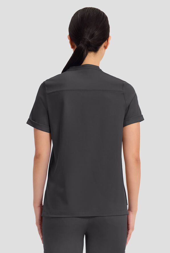 HH Works by Healing Hands Macy Women's 1-Pocket STRETCH Mandarin Collar Tuck In Scrub Top - Pewter - 4