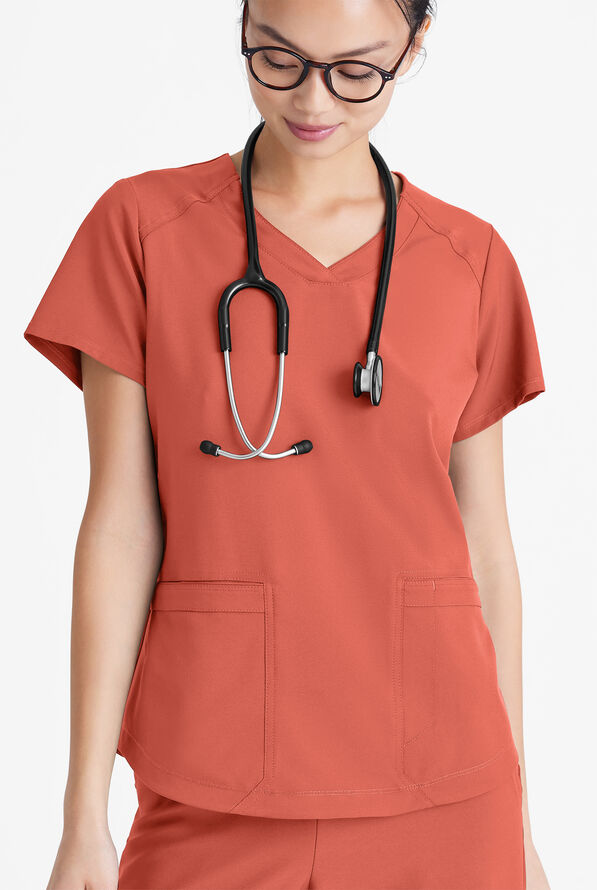 Grey's Anatomy by Barco Evolve STRETCH Rhythm Women's 2-Pocket V-Neck Scrub Top - Sedona Red - 2