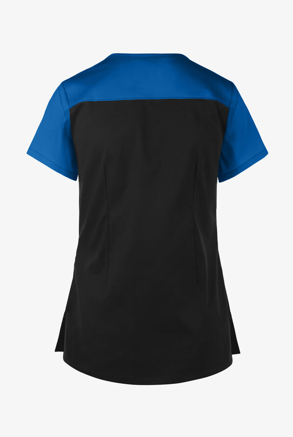 Blusa m&eacute;dica UA Butter-Soft STRETCH asim&eacute;trica con 5 bolsillos para mujer - Black/Royal - 3