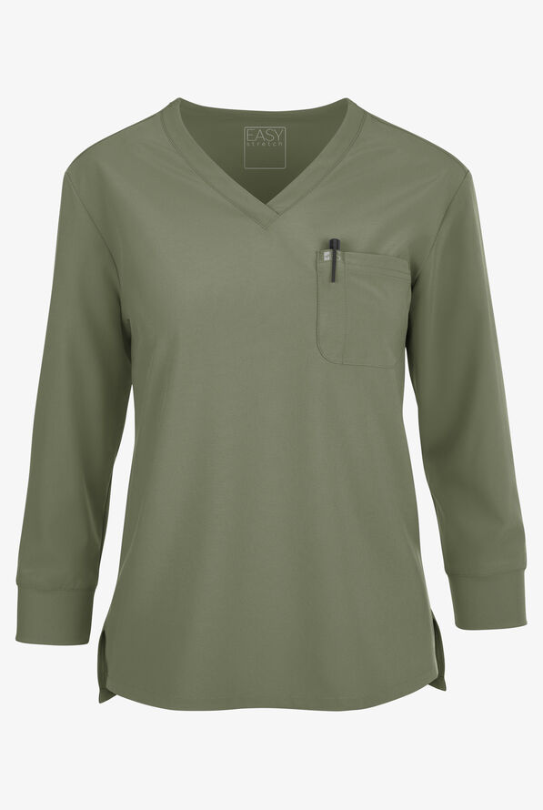 Easy STRETCH Women's Josie 2-Pocket Relaxed 3/4" Sleeve Scrub Top - Olive Leaf - 1