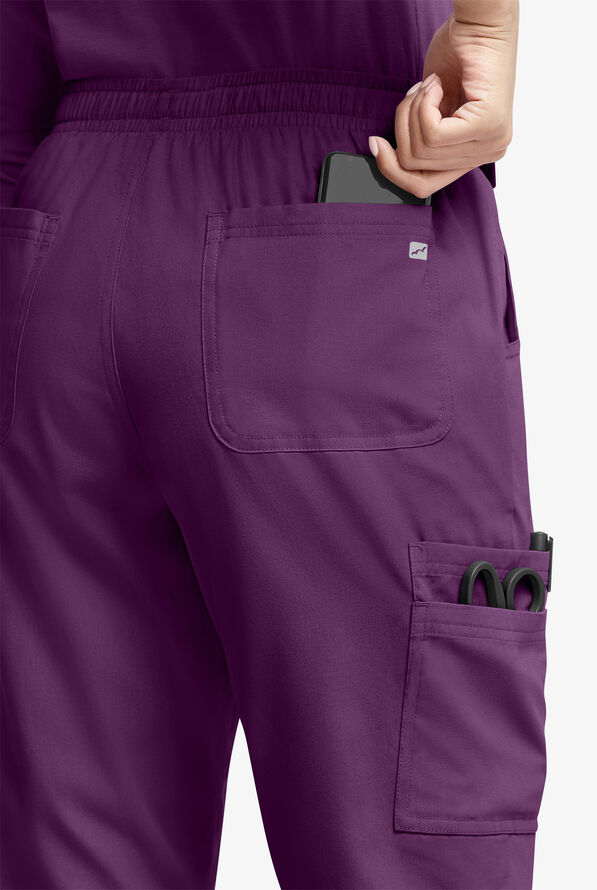 Butter-Soft Originals Women's 8-Pocket Natural Waist Straight Leg Cargo Scrub Pants - Petite - Eggplant - 2
