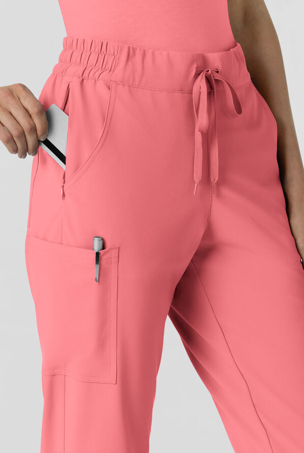 Wink Renew Women's 6-Pocket STRETCH Flat Front Drawstring Cargo Jogger Scrub Pant - Paradise Pink - 2