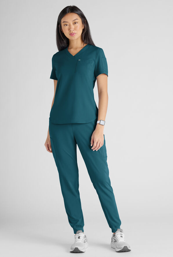 Conjunto de uniforme m&eacute;dico Easy STRETCH con 10 bolsillos para mujer - Caribbean Blue - 8