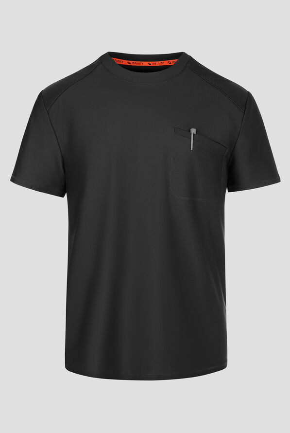 Infinity GNR8 Kinetic Knit Men's 1-Pocket STRETCH Tuckable Crew Neck Scrub Top - Black - 1
