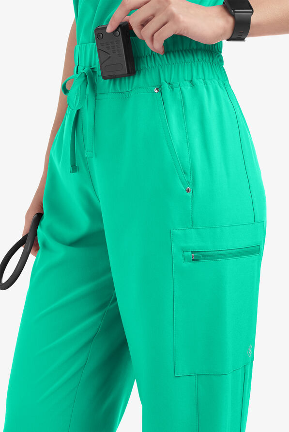 Easy STRETCH Ellie Women's 5-Pocket High Waisted Wide Leg Scrub Pants - Tall - Dynasty Green - 2