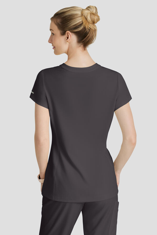 Skechers by Barco Coast Women's 2-Pocket STRETCH Banded Collar V-Placket Scrub Top - Pewter - 4