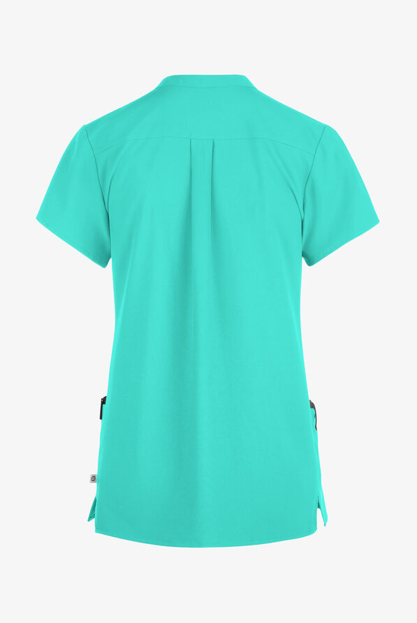 Wink Renew Women's 4-Pocket STRETCH Mandarin Collar Scrub Top - Turquoise - 2