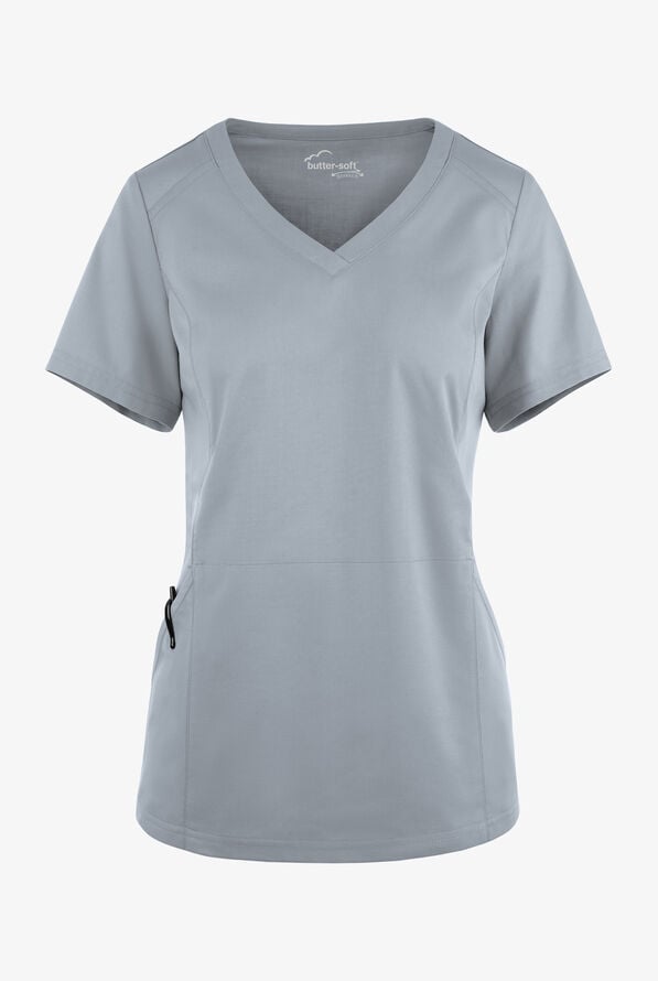 Blusa m&eacute;dica UA Butter-Soft STRETCH con detalle tejido y 3 bolsillos para mujer - Silver - 1
