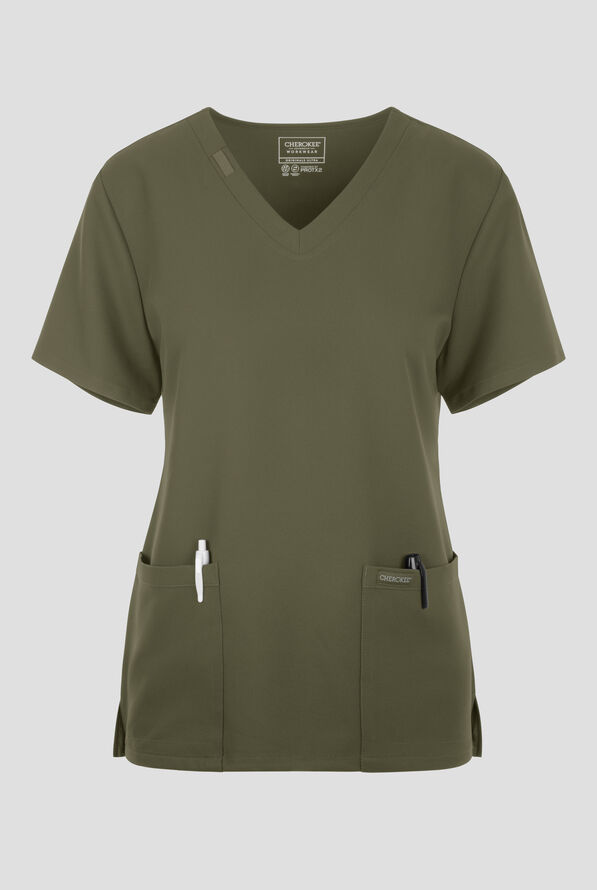 Cherokee Workwear Originals Ultra Women's 2-Pocket V-Neck Scrub Top - Olive - 1