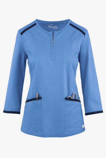 Butter-Soft STRETCH Women's 4-Pocket 3/4" Sleeve  Zip Scrub Top