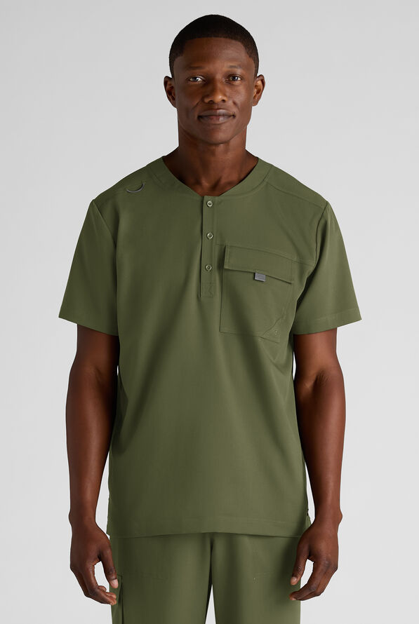 Camisa m&eacute;dica Grey's Anatomy&trade; by Barco Emerge Rhodes STRETCH estilo Henley con cuello redondo y 1 bolsillo para hombre - Olive - 1