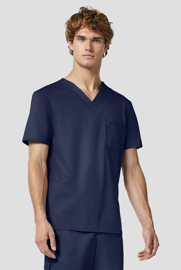 Cherokee Workwear Revolution Men's 1-Pocket STRETCH V-Neck Scrub Top - Navy - 2