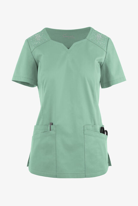 Butter-Soft STRETCH Women's 6-Pocket Crystal Bling Scrub Top
