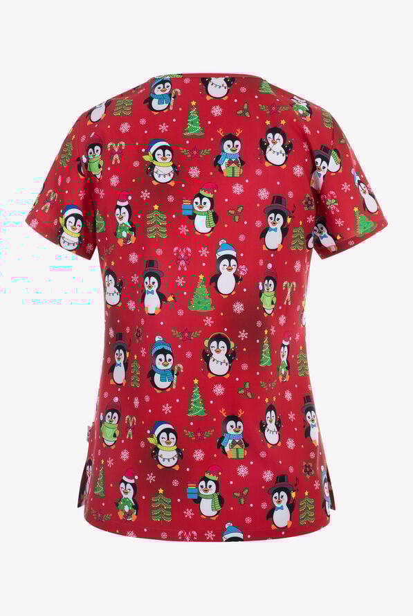 Blusa médica estampada Zavate Ava Therese Penguin Cheer STRETCH con cuello en V y 2 bolsillos para mujer - null - 2