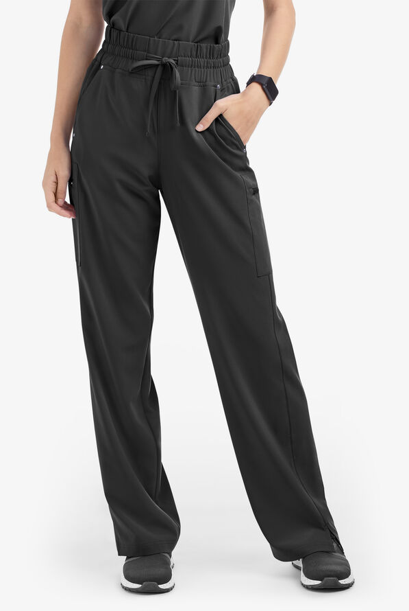 Easy STRETCH Ellie Women's 5-Pocket High Waisted Wide Leg Scrub Pants - Tall - Onyx Black - 1