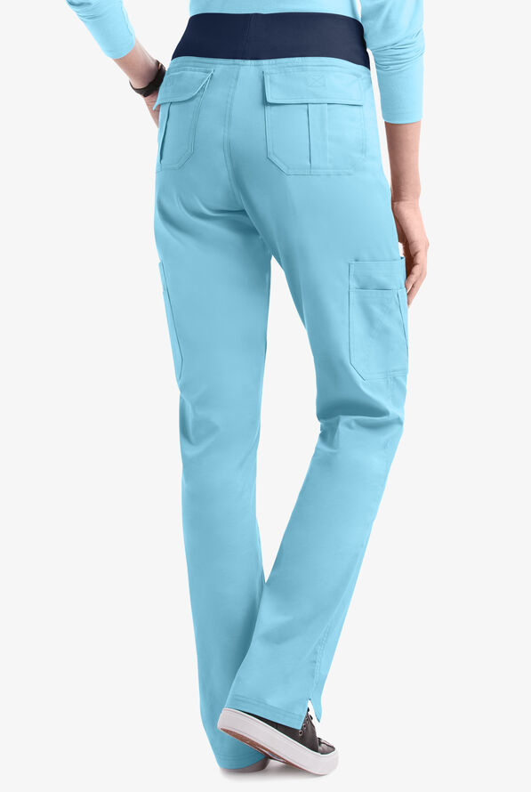 Butter-Soft STRETCH Women's 10-Pocket Active Yoga Scrub Pants - Tall - Poolside View/Navy - 4