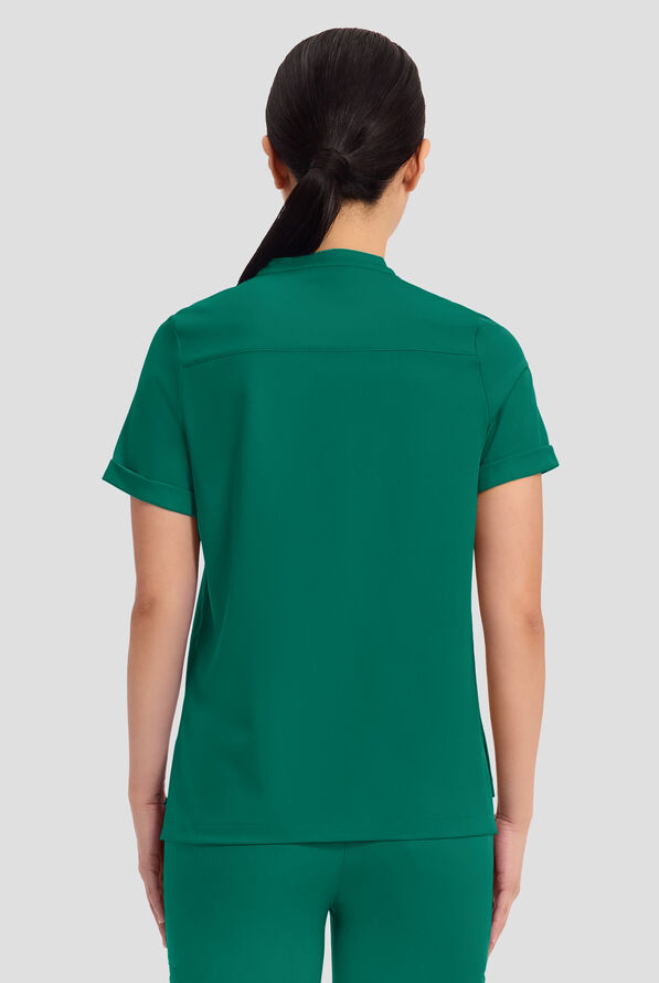 HH Works by Healing Hands Macy Women's 1-Pocket STRETCH Mandarin Collar Tuck In Scrub Top - Hunter - 4