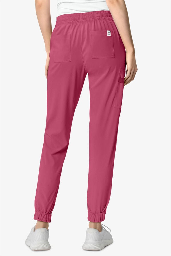 Wink Renew Women's 7-Pocket STRETCH Flat Front Drawstring Cargo Jogger Scrub Pants - Petite - Rose - 2