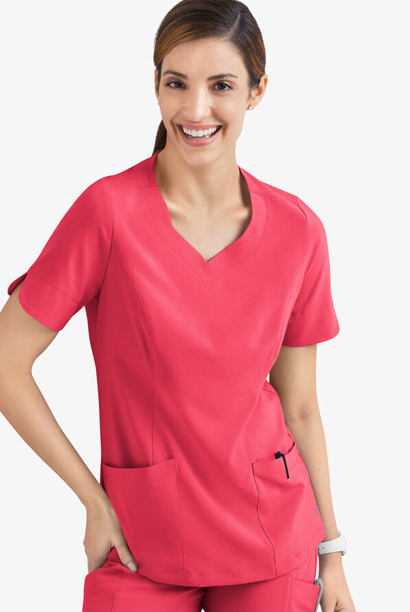 Blusa m&eacute;dica Easy STRETCH Aisha con escote coraz&oacute;n y 2 bolsillos para mujer - Bright Watermelon - 5