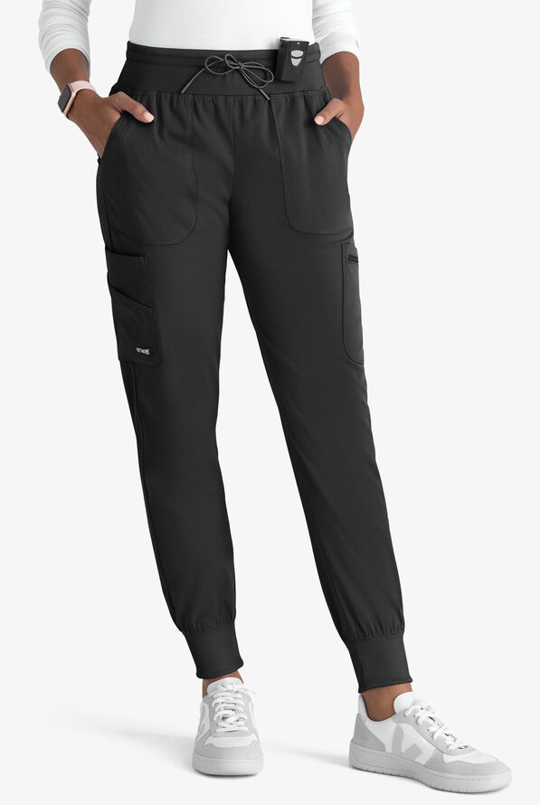 Pantalón médico Grey's Anatomy Spandex STRETCH Carly estilo cargo jogger con 7 bolsillos para mujer - Black - 1
