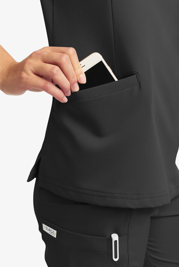 Butter-Soft Women's 5-Pockets Faux Wrap Scrub Top **Slightly IRREGULAR** - Black - 2