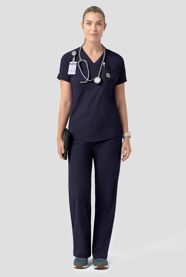 Carhartt Force&reg; Cross-Flex Knits Women's 5-Pocket STRETCH V-Neck Scrub Top - Navy - 3