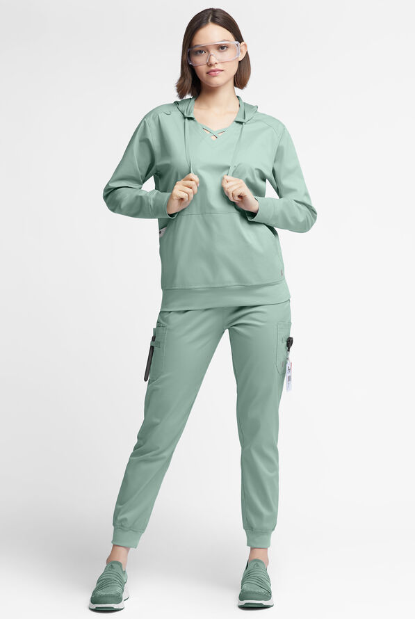 Sudadera m&eacute;dica UA Butter-soft STRETCH con capucha y 4 bolsillos para mujer - Eucalyptus Leaf - 2