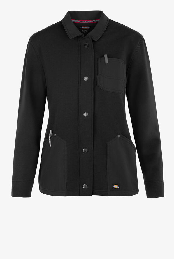 Dickies EDS NXT Women's 3- Pocket STRETCH Snap Front Scrub Jacket - Black - 1