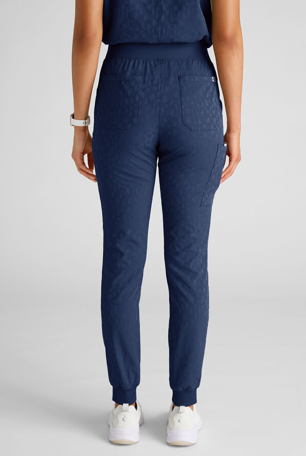 Easy STRETCH Olivia Women's Jacquard 7-Pocket Slim Leg Jogger Scrub Pant - Navy - 4