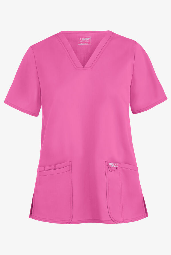 Cherokee Workwear Revolution Women's 3-Pocket STRETCH V-Neck Scrub Top - Sweet Berry - 1