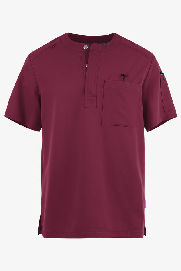 MOVEMENT by Butter-Soft Eclipse Men's 4-Pocket Short Sleeve Henley Scrub Top - Wine - 1