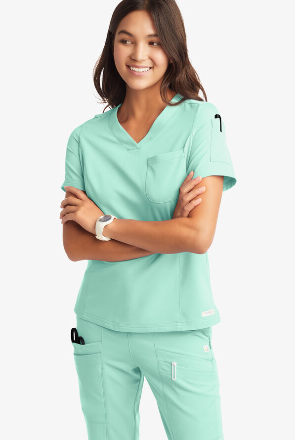 Butter-Soft Women's 3-Pocket V-Neck Tuck-In Scrub Top **Slightly IRREGULAR** - Beachside Blue - 6