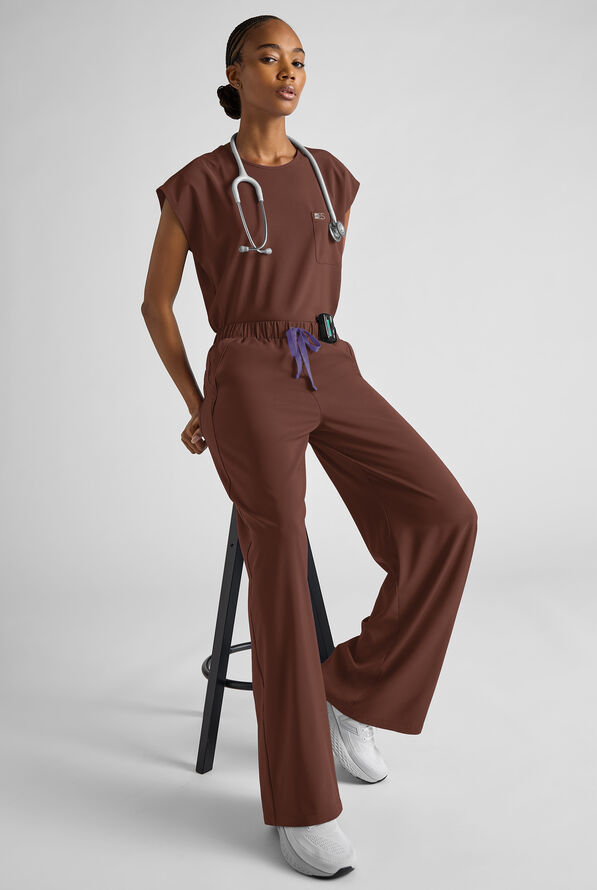 Easy STRETCH Women's Dolman Sleeve Crew Neck Scrub Top - Double Espresso - 2