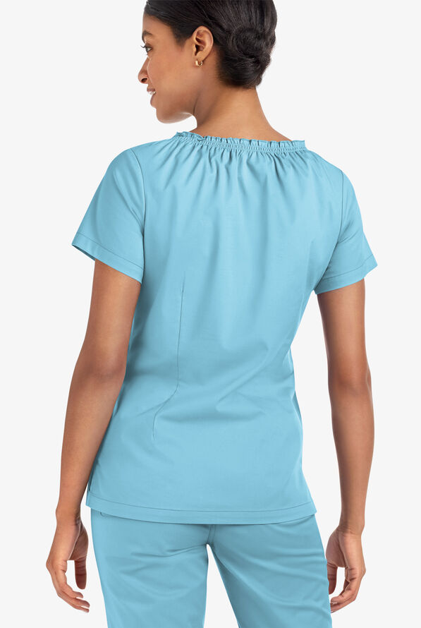 Blusa m&eacute;dica UA Butter-Soft STRETCH estilo campesina con mangas cortas y 6 bolsillos para mujer - Poolside View - 4