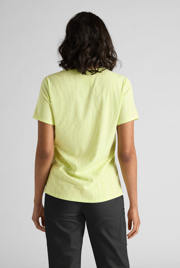 Butter-Soft STRETCH Rhythmic Waves Cool Matcha Women's 2-Pocket V-Neck Print Scrub Top - null - 4