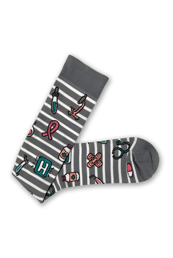 Prestige Premium Grey Stripes & Medical Symbols Women's 15-18 mmHg Moderate Compression Socks - null - 1