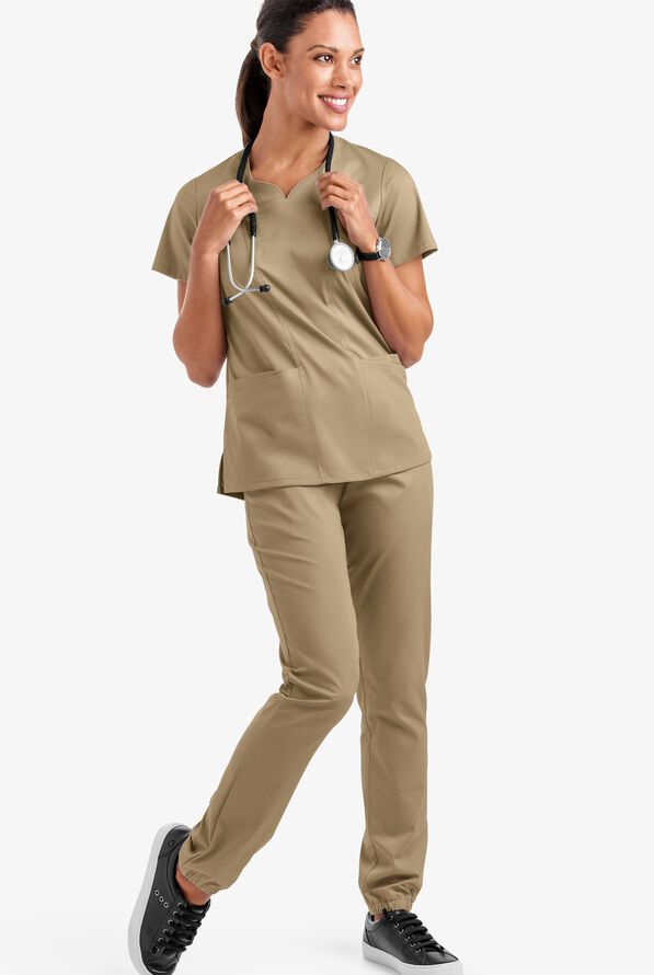 Butter-Soft STRETCH Women's 4-Pocket Sweetheart Neck Scrub Top - Golden Sand - 2
