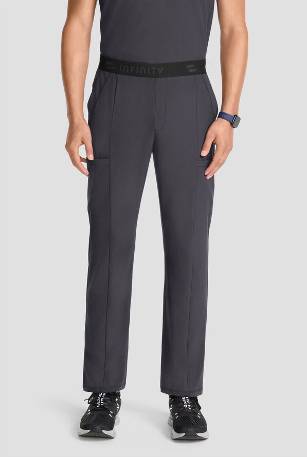 Infinity GNR8 Men's 5-Pocket STRETCH Logo Waistband Straight Leg Cargo Scrub Pant - Pewter - 1