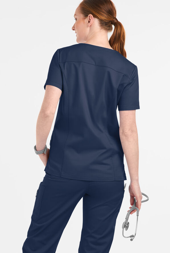 Butter-Soft STRETCH Women's 6-Pocket Crystal Bling Scrub Top - Navy - 3