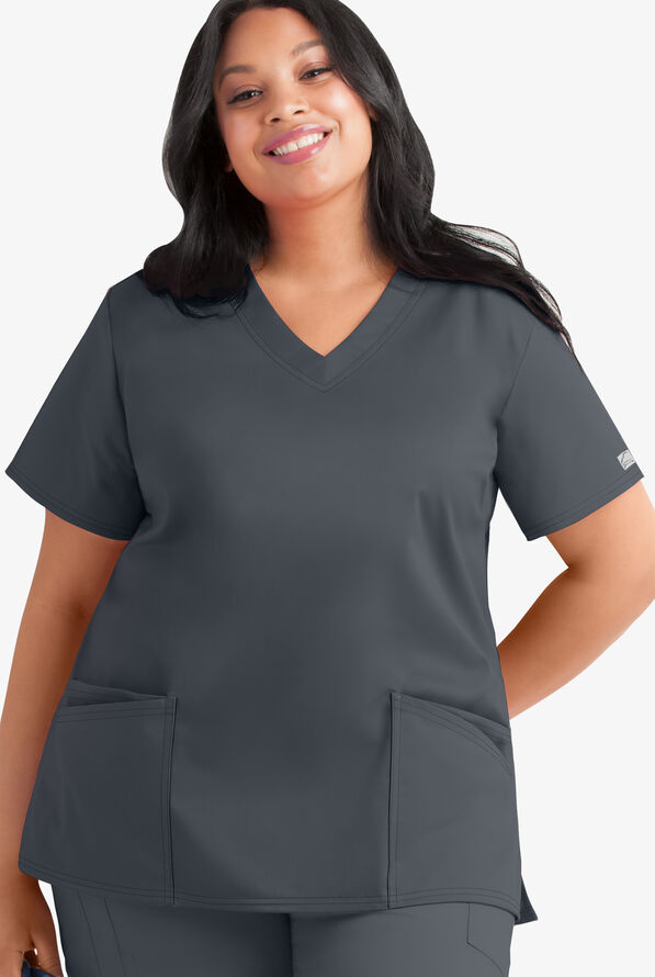Butter-Soft STRETCH Women's 4-Pocket Plus Size V-Neck Scrub Top - Pewter - 1