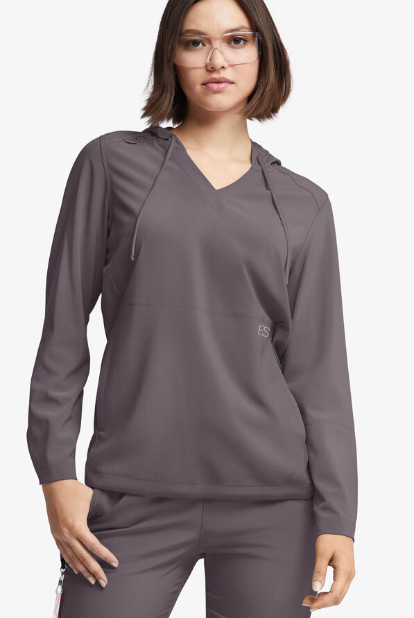 Easy STRETCH Billie Women’s 4-Pocket Pullover Scrub Hoodie - Grey Stone - 2