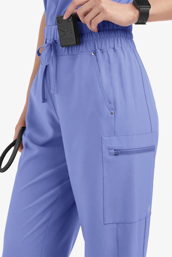 Easy STRETCH Ellie Women's 5-Pocket High Waisted Wide Leg Scrub Pants - Tall - Ceil Blue - 2